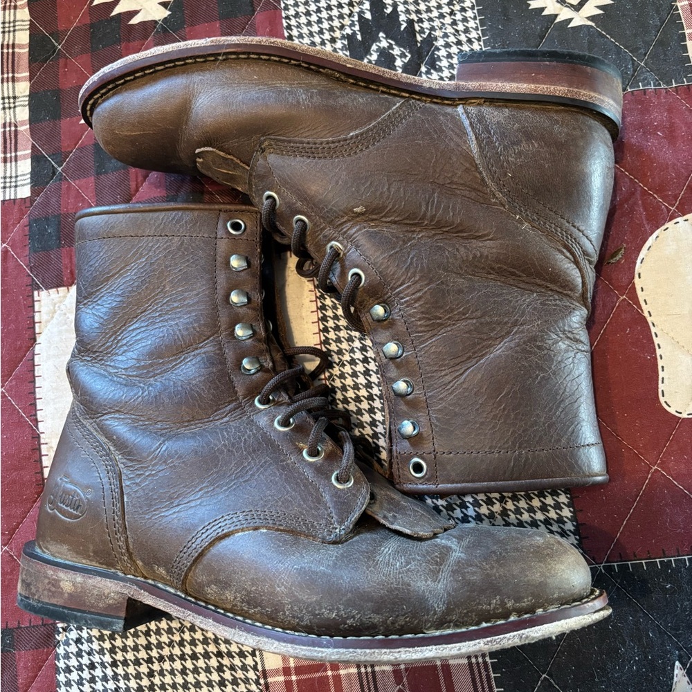 Justin Boots Men's Dark Brown Lace-Up Leather Work Boots Size 10B